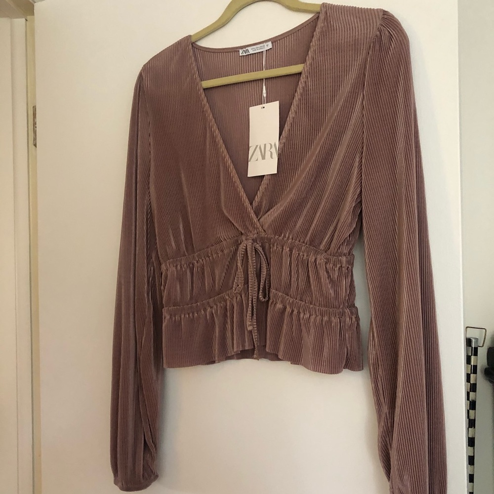 Zara long sleeve pleated dark pink top
